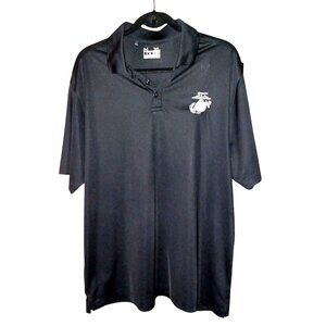 Men XL Shirt Military Black USMC Logo EGA Emblem Polo Loose Boxy Classic Fit